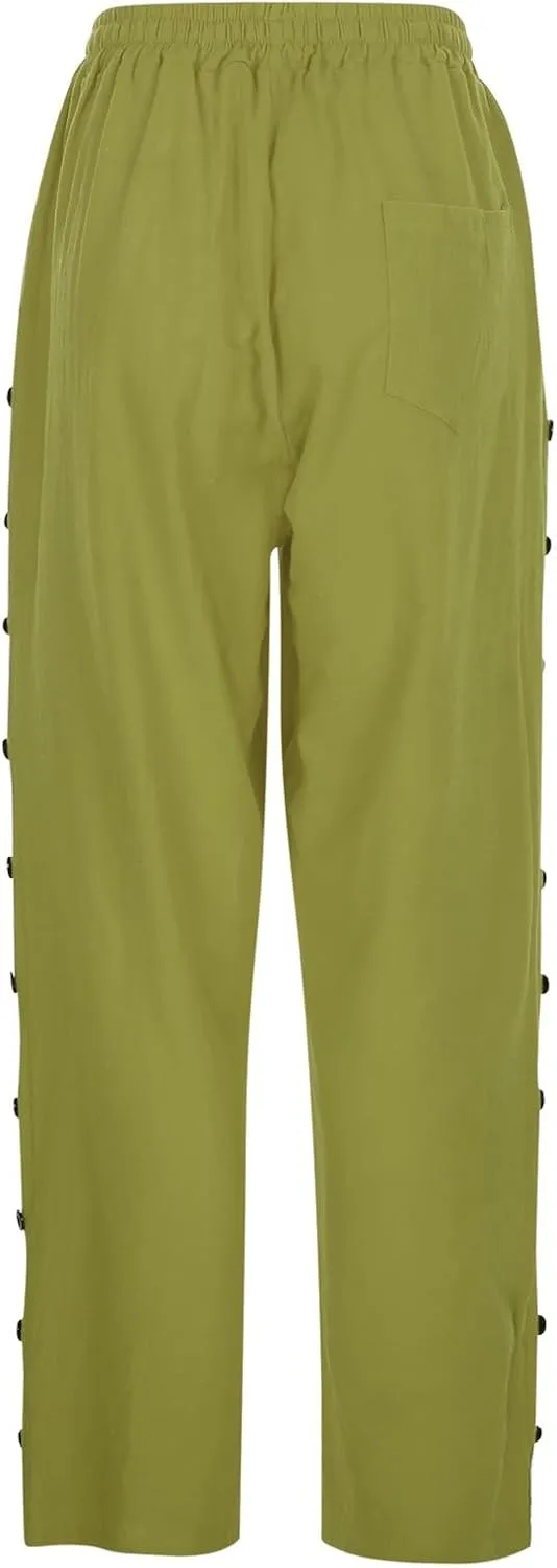 Women's Cotton Linen Summer Casual Pant Trousers Elastic Waist Baggy Stretchy Plus Size Pant Trousers Office