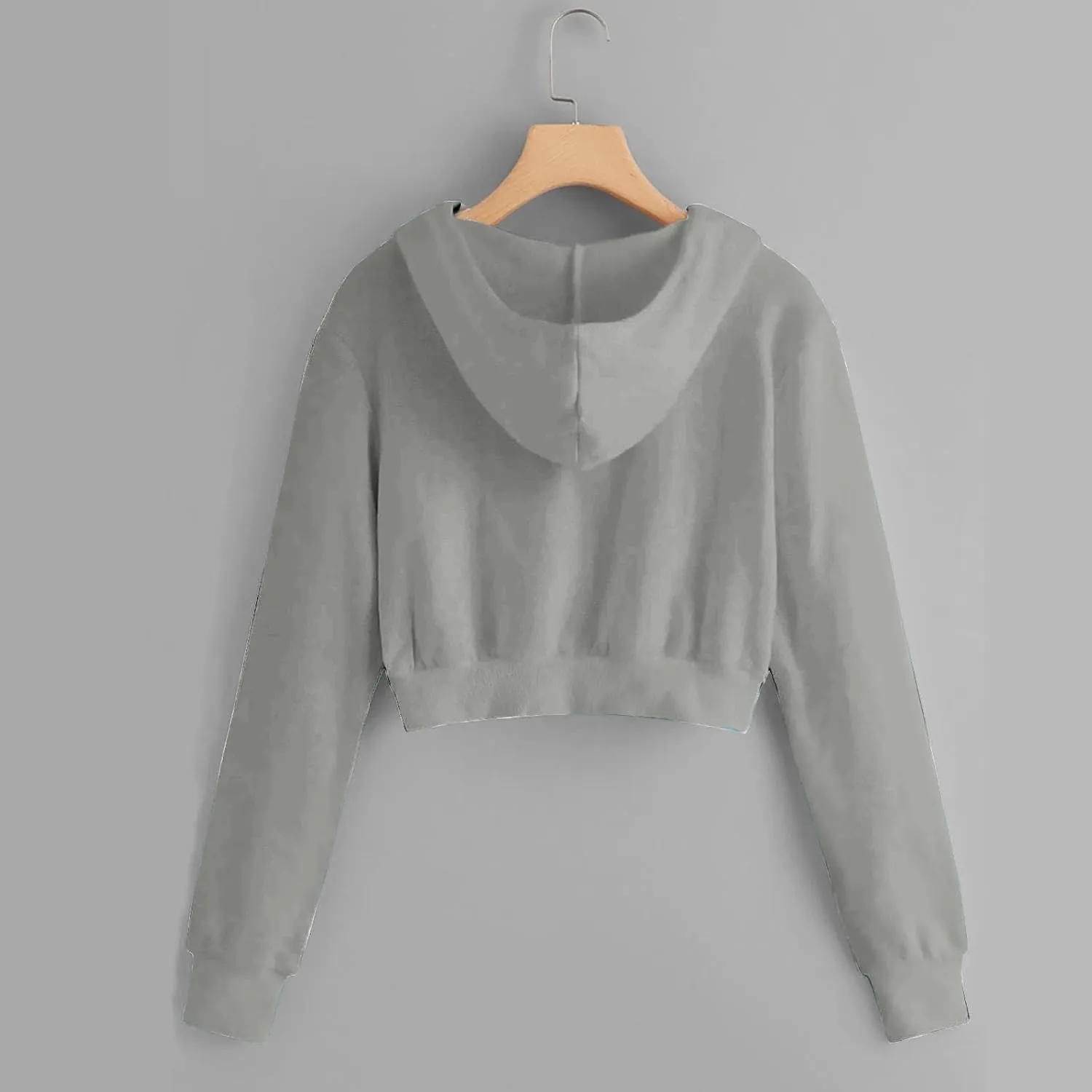 Women's Cropped Hoodie Long Sleeve Plain Lightweight Zip Up Hooded Sweatshirts Outwear Teens Tops with Pockets