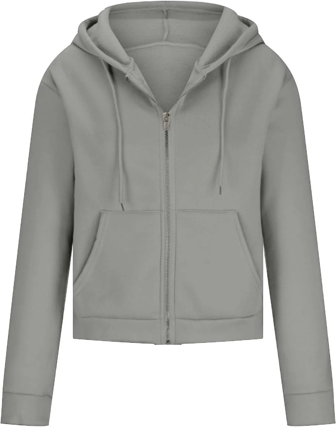 Women's Cropped Hoodie Long Sleeve Plain Lightweight Zip Up Hooded Sweatshirts Outwear Teens Tops with Pockets