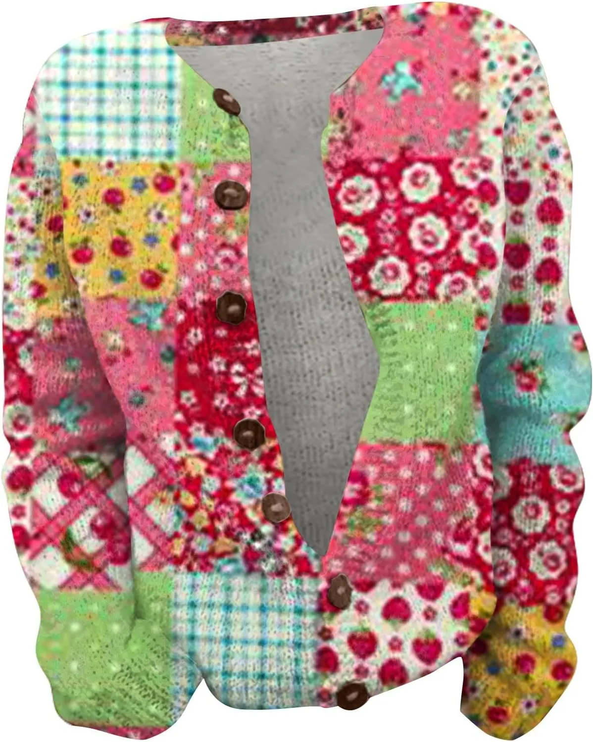 Women's Cute Pattern Printed Sweater Cardigan Long Sleeve Button Open Love Heart Knitted Sweater Outwear Coat