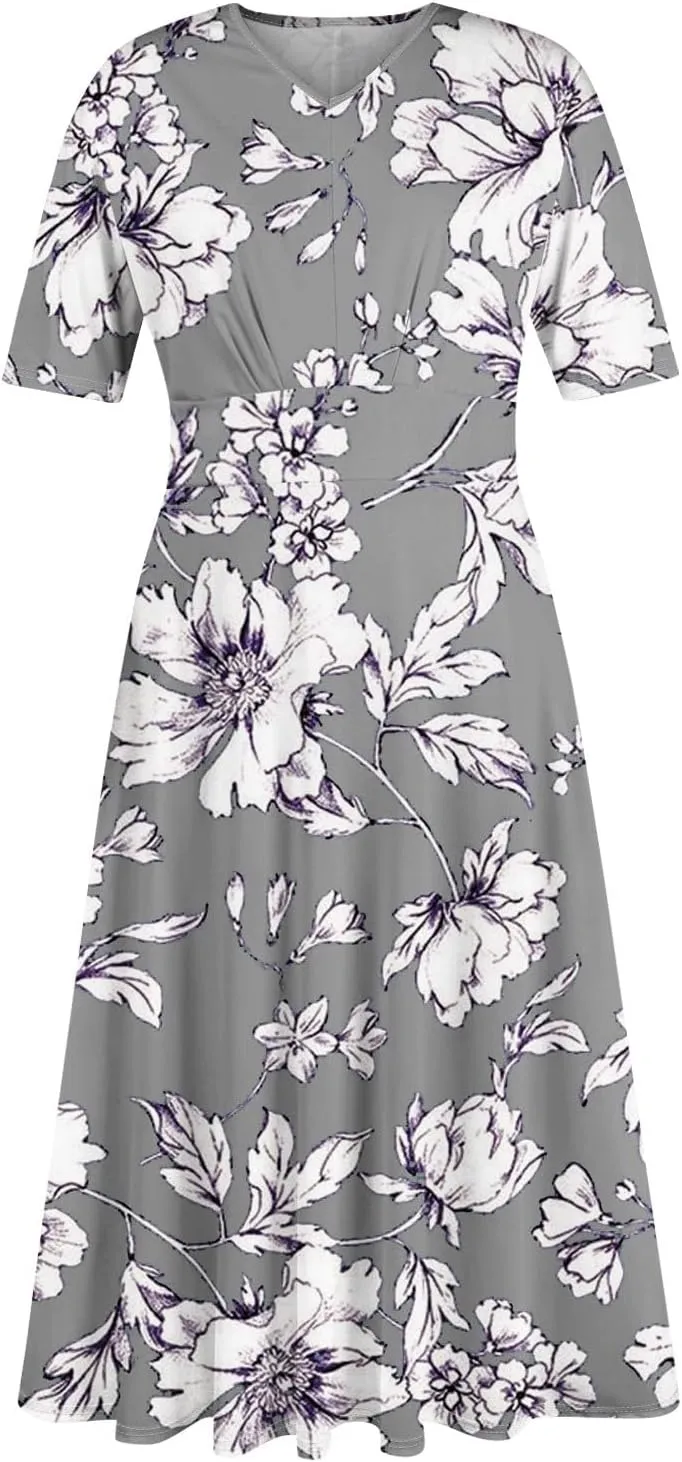 Womens Dresses Cotton Flowy Dresses for Women 2025 Casual Plus Size Floral Print Maxi Dresses