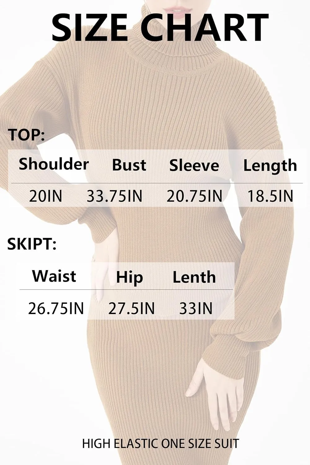 Women's Fall 2 Piece Sweater Set Rib Knit Long Sleeve High Neck Pullover Sweater Maxi Bodycon Skirt Outfit