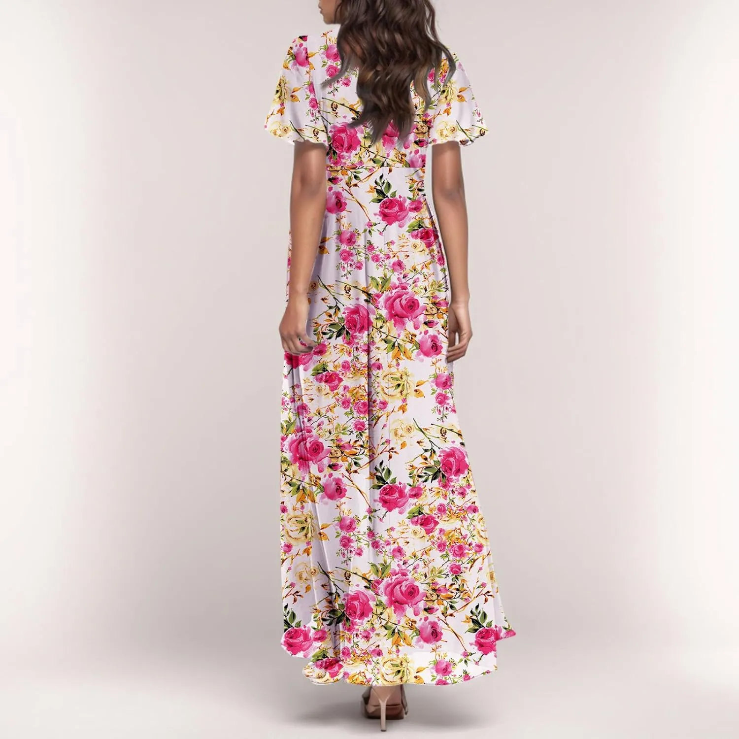 Women's Floral Print Chiffon Dress - Blue, Size S, Midi Length, Spring/Summer
