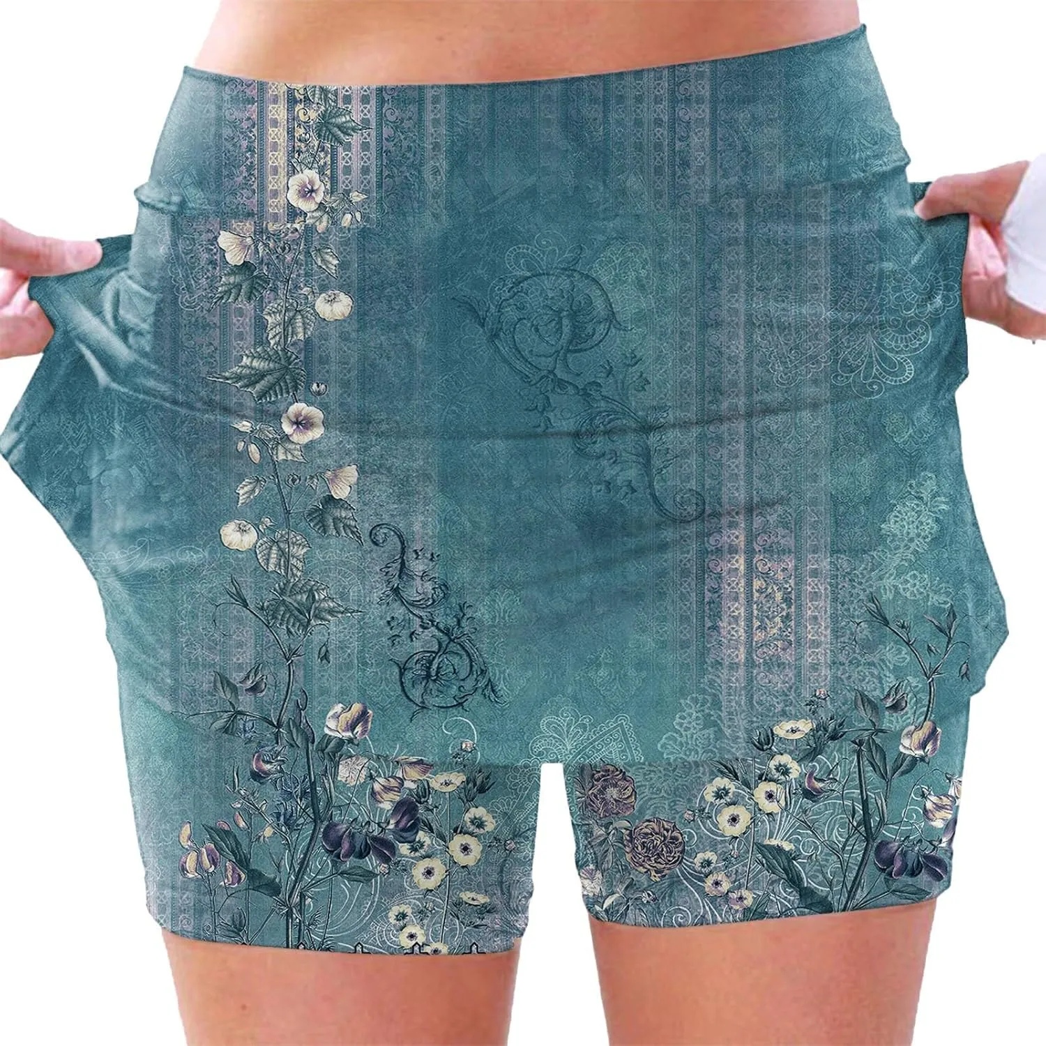 Womens Floral Tennis Skorts Cute Boho Beach Skirts High Waisted Athletic Skort with Pockets Summer Casual Hawaii Mini Skirts