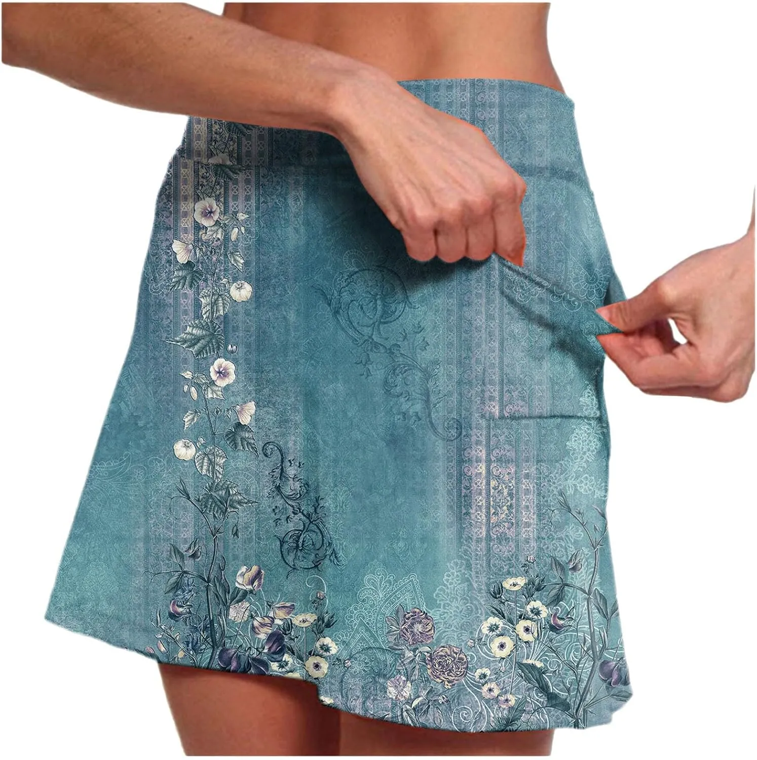 Womens Floral Tennis Skorts Cute Boho Beach Skirts High Waisted Athletic Skort with Pockets Summer Casual Hawaii Mini Skirts