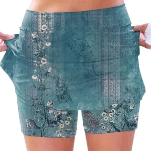 Womens Floral Tennis Skorts Cute Boho Beach Skirts High Waisted Athletic Skort with Pockets Summer Casual Hawaii Mini Skirts