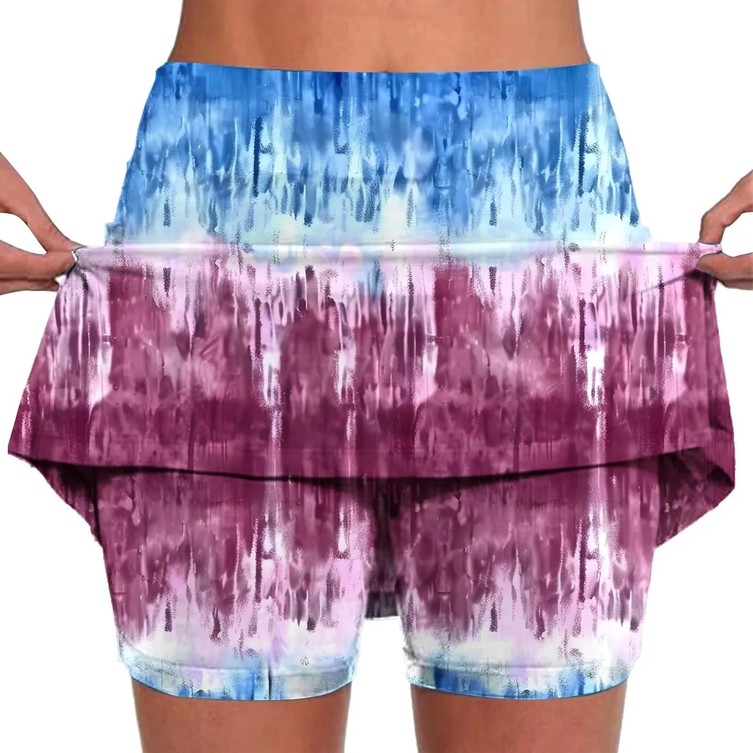 Womens Golf Skorts Skirts Tie Dye Printed High Waisted Tennis Skirt with Shorts Sports Bottoming Skirts