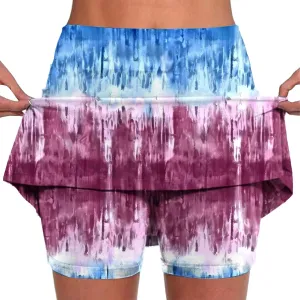 Womens Golf Skorts Skirts Tie Dye Printed High Waisted Tennis Skirt with Shorts Sports Bottoming Skirts