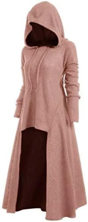 Womens Gothic Punk Hooded Sweater Dress Vintage Cloak Plus Size High Low Pullover Jacket Coat Fall Winter Outwear