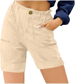 Women's High Waisted Shorts with Pockets Casual Button Loose Fit Pants 2025 Trendy Elastic Waist Beach Lounge Bottoms