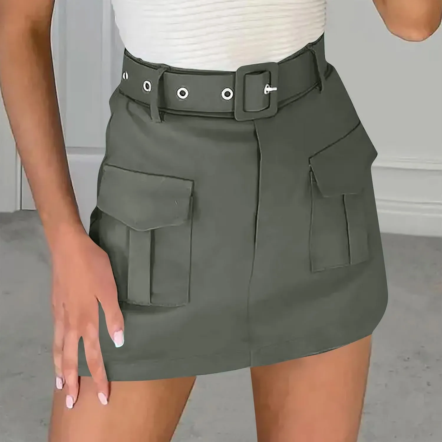Women's Hiking Cargo Skorts High Waisted Dressy Casual Shorts with Pockets Elegant Ladies Office Work Mini Skirts