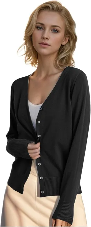 Women's Knitted Cardigan Sweater Casual V Neck Long Sleeve Solid Color Button Down Classic Soft Knit Sweater
