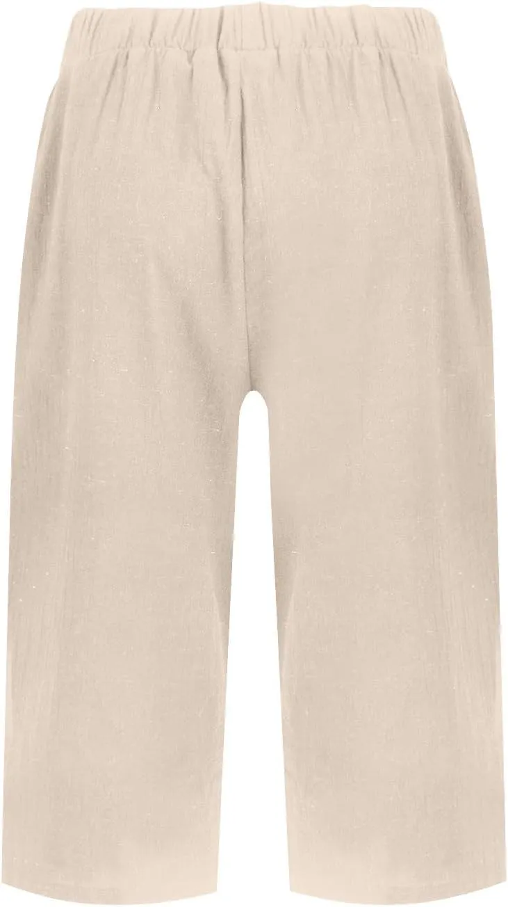 Womens Linen Tapered Capri Pants Plus Size Solid Color Cotton Linen Casual Summer 2025 Straight Leg Cropped Trouser