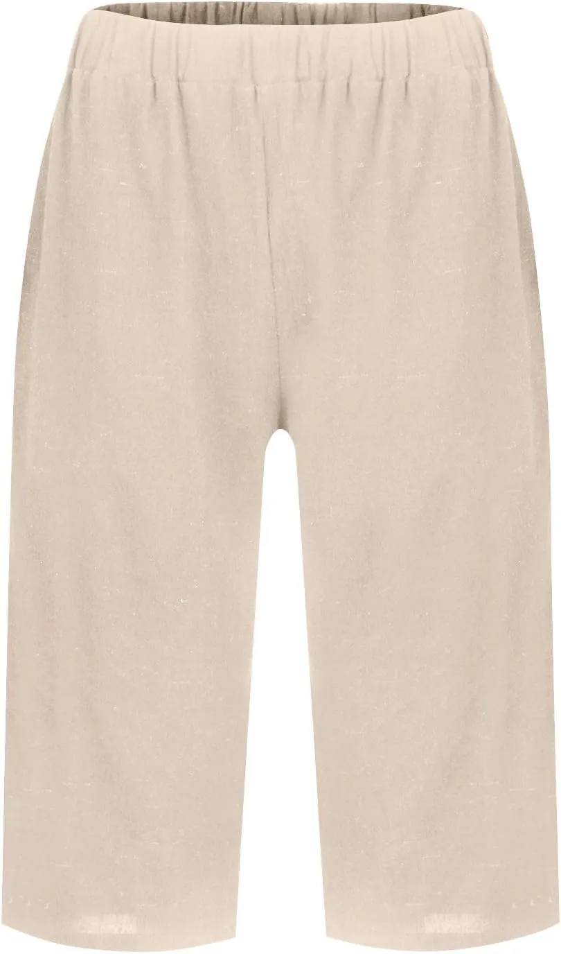 Womens Linen Tapered Capri Pants Plus Size Solid Color Cotton Linen Casual Summer 2025 Straight Leg Cropped Trouser