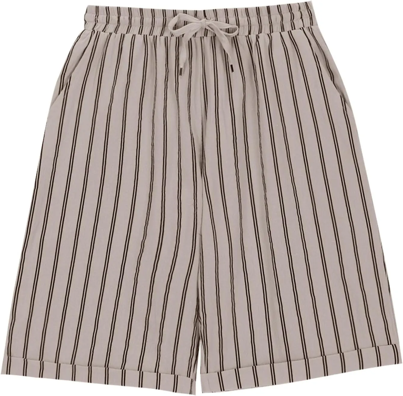 Womens Linen Wide Leg Pants Loose High Waisted Drawstring Baggy Beach Trousers Casual Bermuda Shorts with Pockets