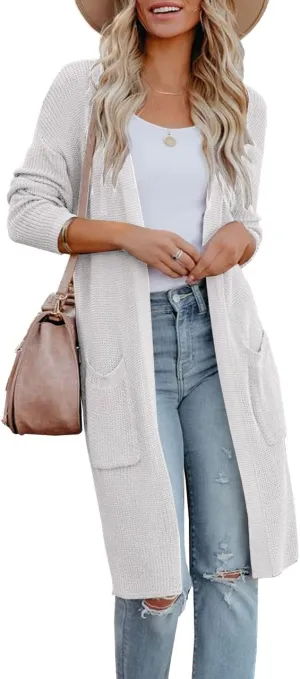Womens Long Sleeve Open Front Cardigan Sweater Lightweight Knit Casual Loose Fit Sweaters Outerwear with Pockets