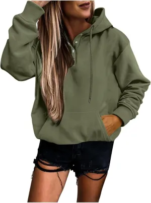 Women's Long Sleeve Oversized Pullover Solid Color Letter Print Hoodie Fall Winter Loose Sweatshirt with Pockets