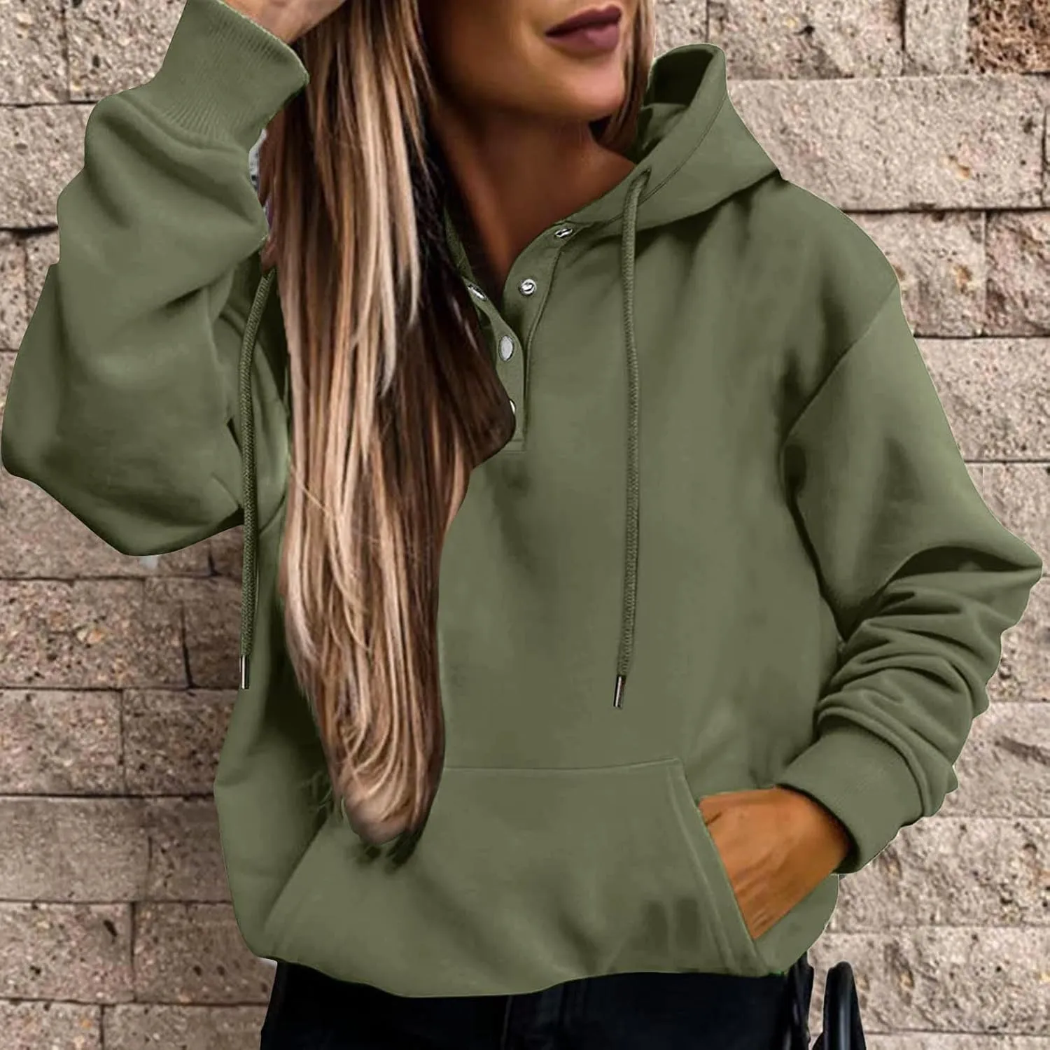 Women's Long Sleeve Oversized Pullover Solid Color Letter Print Hoodie Fall Winter Loose Sweatshirt with Pockets