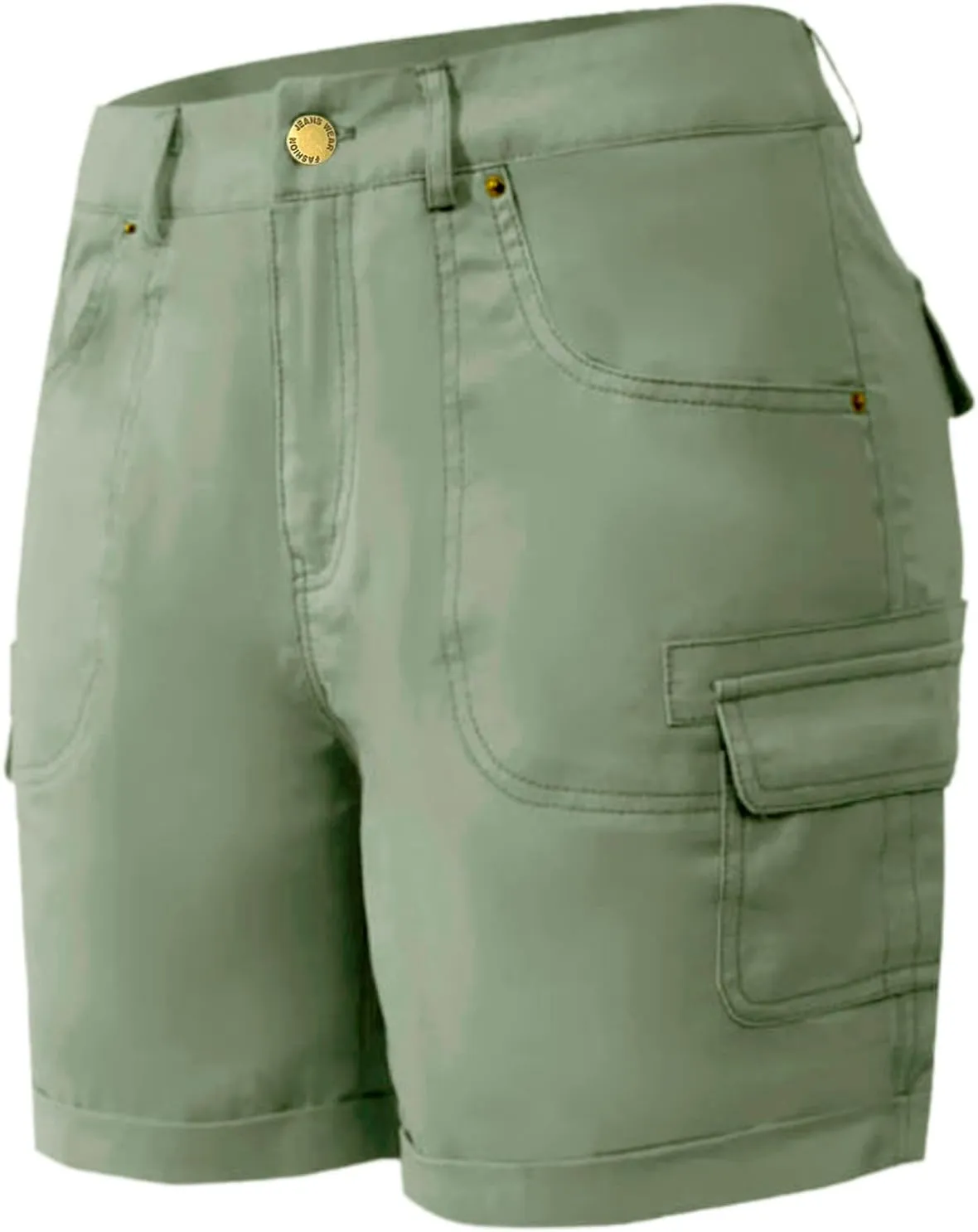 Women's Loose Solid Color Mini Pant,Summer Beach Shorts with Buttons,Cargo Hot Pants for Casual Wear
