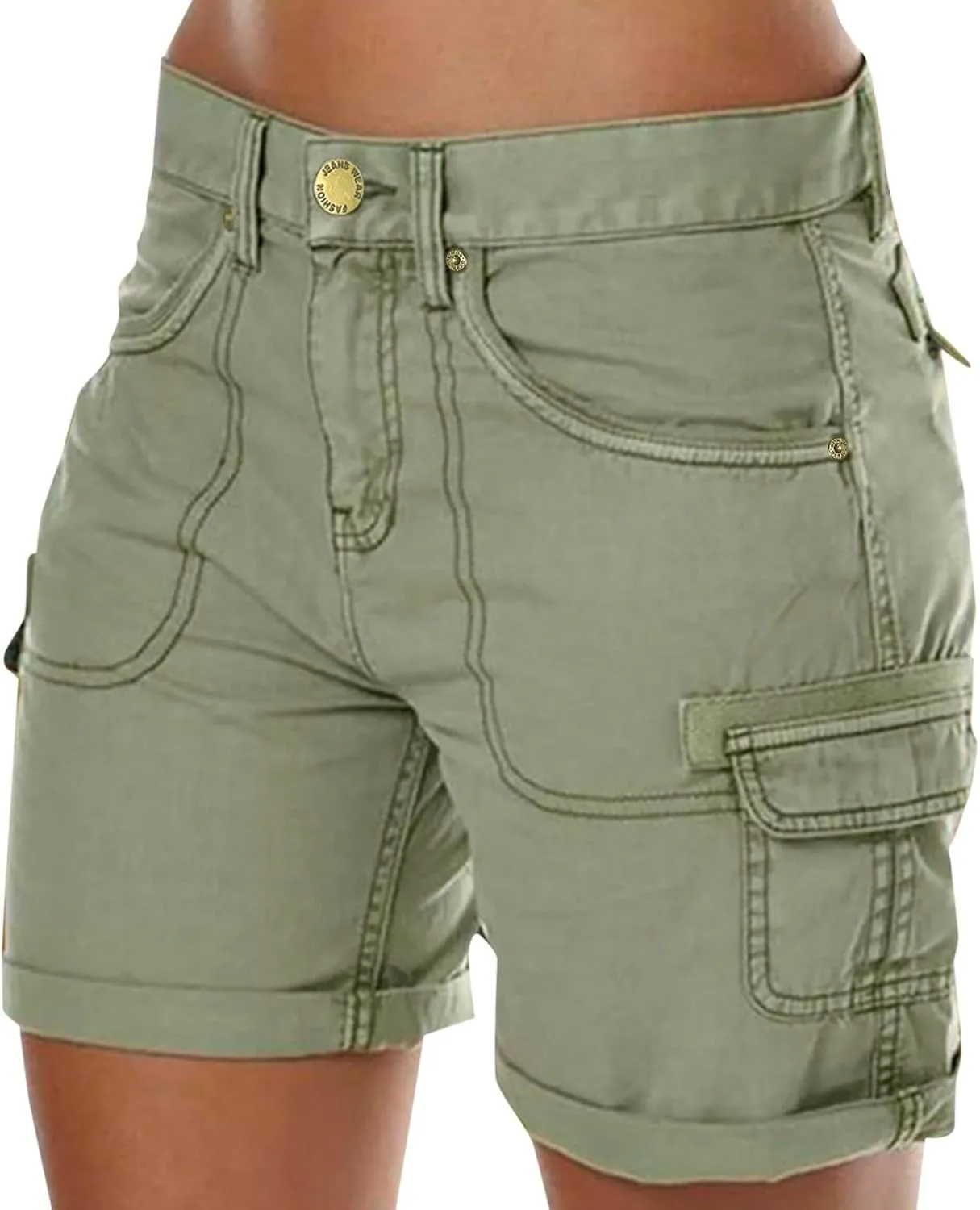 Women's Loose Solid Color Mini Pant,Summer Beach Shorts with Buttons,Cargo Hot Pants for Casual Wear