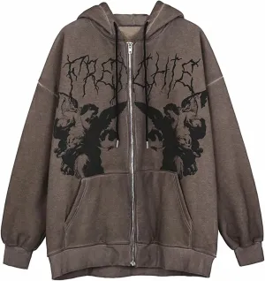 Women's Oversized Hoodie Sweatshirt, Zip Up Jacket Vintage Zipper Hoodie Long Sleeve 90s Y2K E-girl Transition Coat