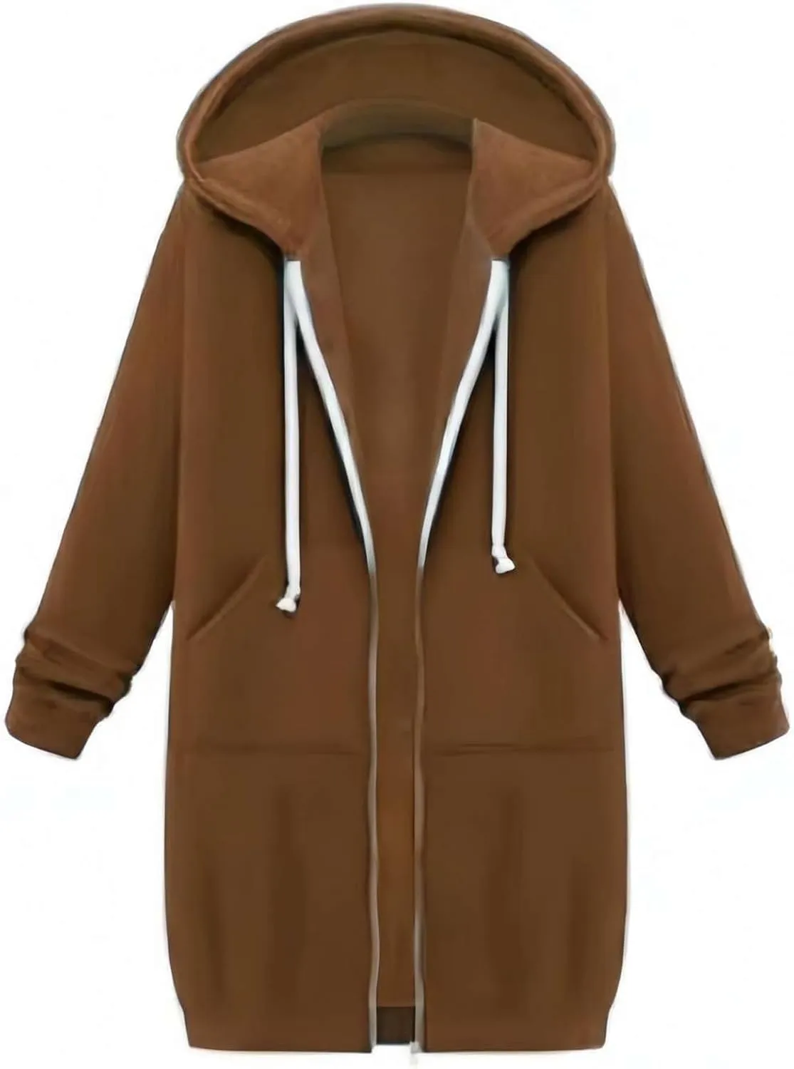 Women's Oversized Long Full Zip Hoodies Winter Warm Sweatshirts Fleece Jacket Fashion Long Sleeve Clothes Pockets