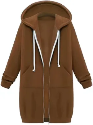 Women's Oversized Long Full Zip Hoodies Winter Warm Sweatshirts Fleece Jacket Fashion Long Sleeve Clothes Pockets
