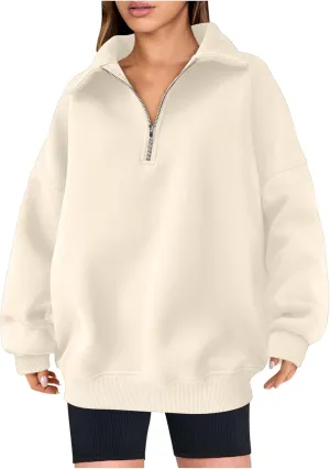 Women's Oversized Quarter Half Zip Hoodies Sweatshirt,2024 Winter V Neck Long Sleeve Pullover Tunic Trendy Clothes