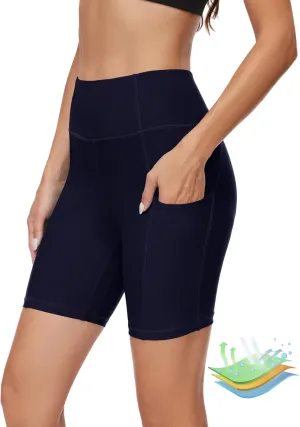 Womens Period Swim Shorts High Waisted Board Shorts with Pockets UPF 50  Menstrual Swimwear Quick Dry Swimsuit Bottoms