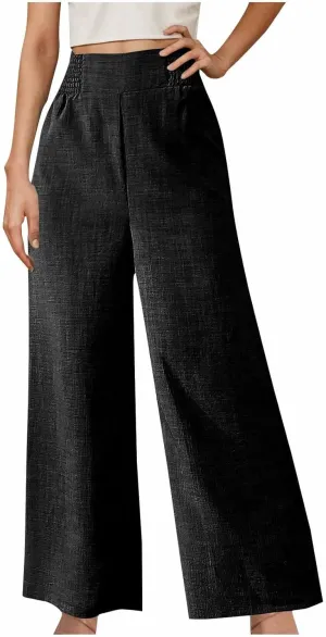 Womens Petite Wide Leg Pants Casual Summer Dress Pant High Waist Straight Trousers Joggers Slacks Outfits with Pockets