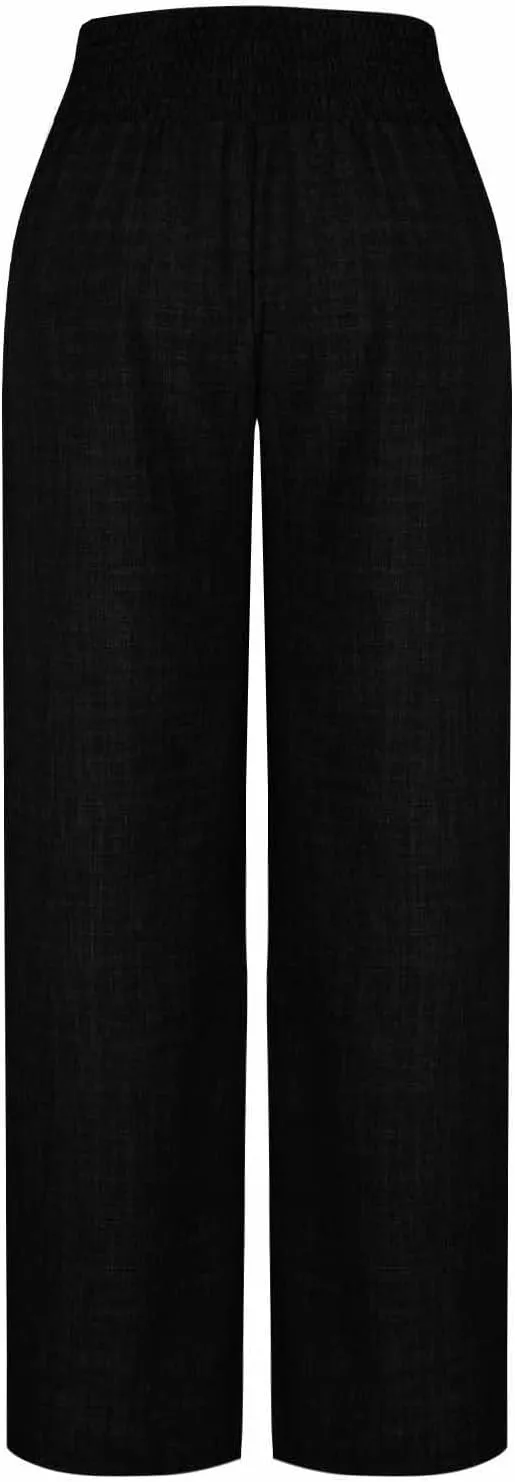Womens Petite Wide Leg Pants Casual Summer Dress Pant High Waist Straight Trousers Joggers Slacks Outfits with Pockets