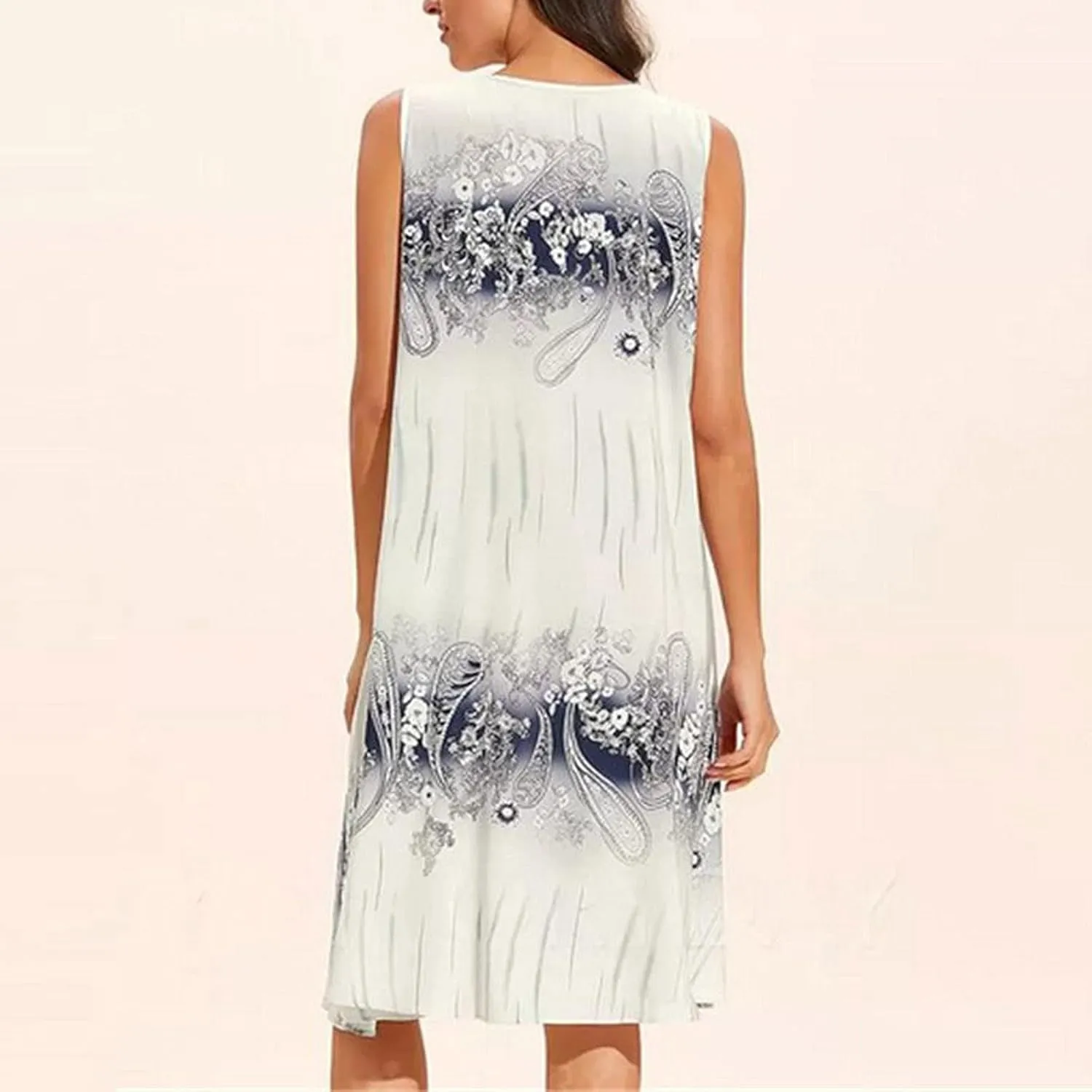 Women's Plus Size Sleeveless Summer Sundresses Swing Floral Swing Casual Midi Dress Beach Loose Flutter Sundress