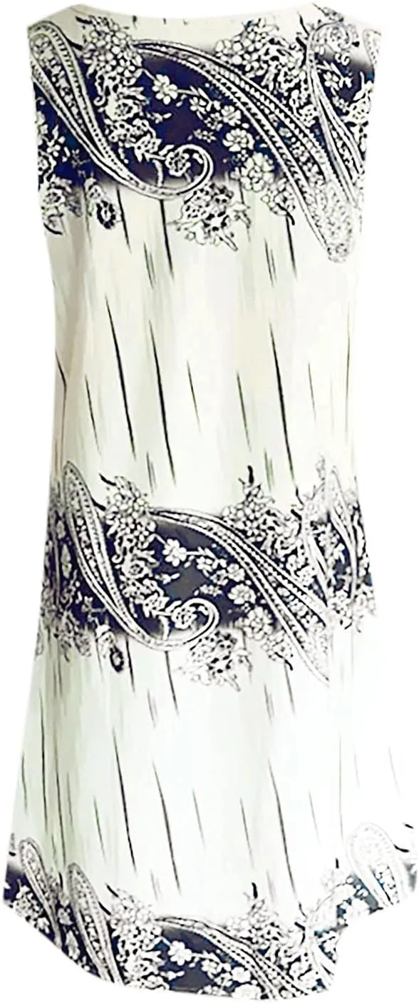 Women's Plus Size Sleeveless Summer Sundresses Swing Floral Swing Casual Midi Dress Beach Loose Flutter Sundress