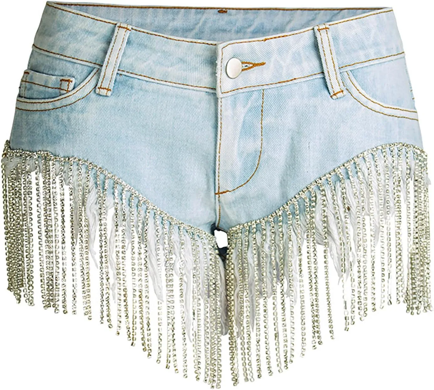 Womens Rhinestone Tassel Jean Denim Shorts Diamond Ripped High Waist Blue Jean Summer Shorts Denim Short Hot Pants
