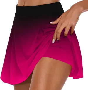 Women's Skirt Shorts Skort Gradient Casual Summer Athletic Workout Biker Shorts 2-in-1 Double Layer Tennis Skirt with Short