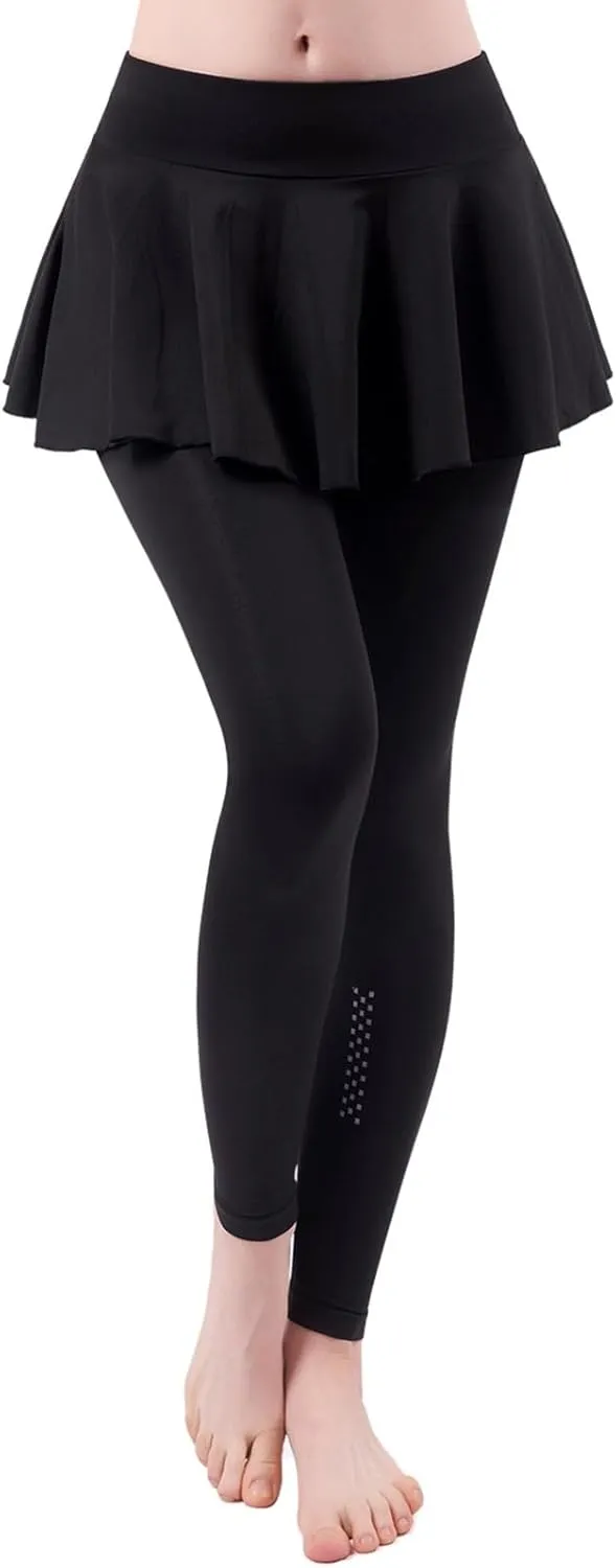 Women's Skirted Leggings Capri Skirt with Pockets Yoga Active Tights Pants Golf Tennis Workout Skort