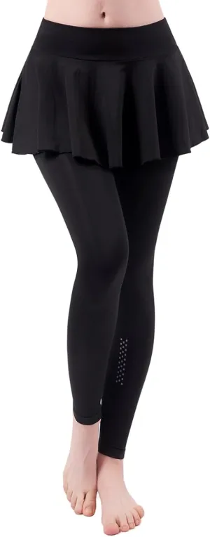 Women's Skirted Leggings Capri Skirt with Pockets Yoga Active Tights Pants Golf Tennis Workout Skort