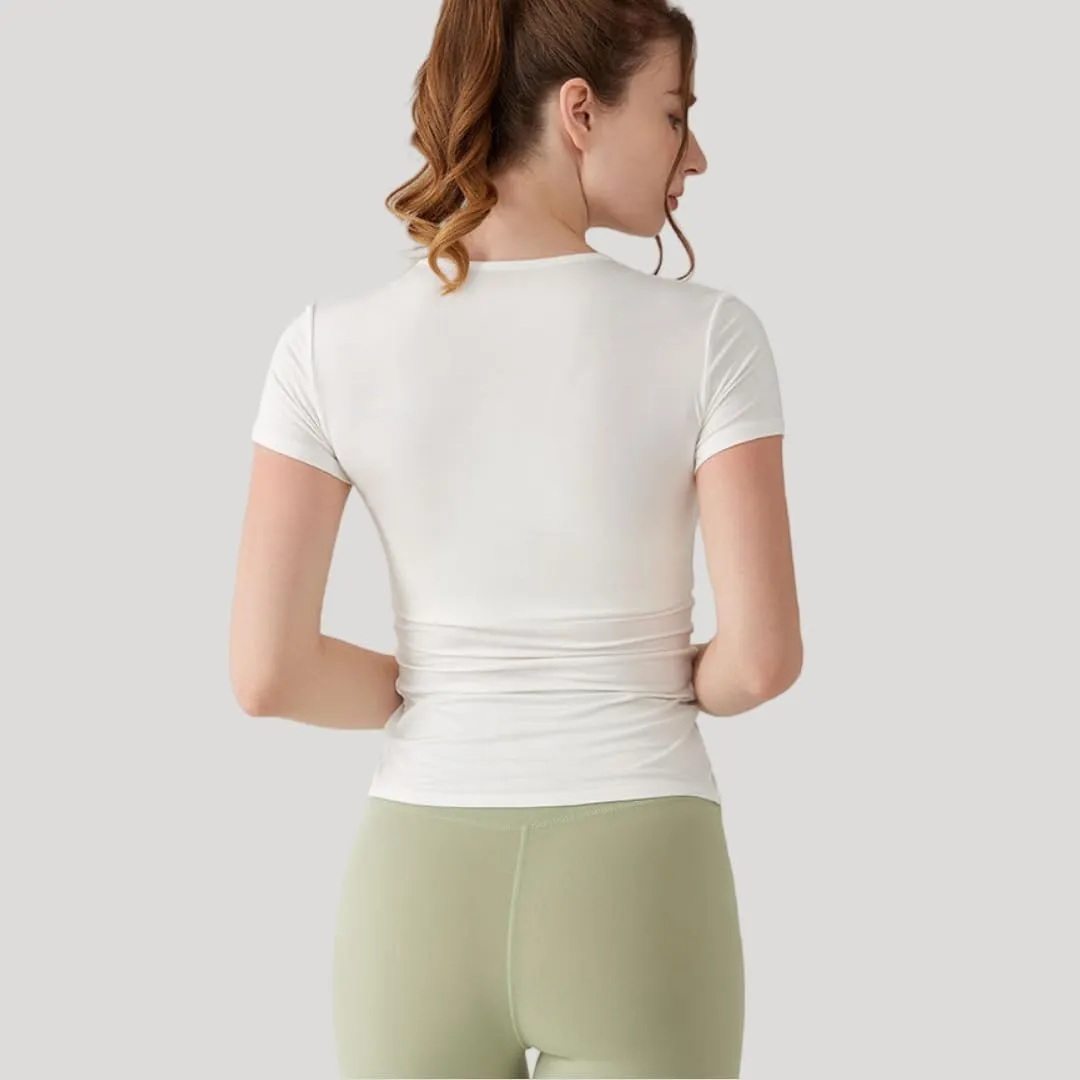 Women's Slim-Fit Yoga T-Shirt Quick-Dry Running Top,Breathable Gym Shirt with Drawstring Hem and Split Sides