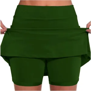 Women's Striped Patchwork Skorts 2 in 1 Stretch Outdoor Athletic Skirt Shorts Lightweight Soft Comfy-Fit Tennis Short