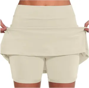 Women's Striped Patchwork Skorts 2 in 1 Stretch Outdoor Athletic Skirt Shorts Lightweight Soft Comfy-Fit Tennis Short