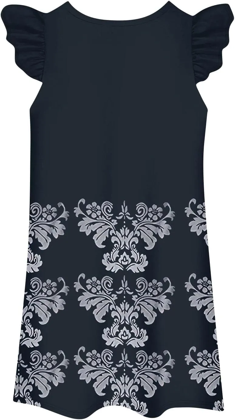 Womens Summer Dresses Casual U Neck Sleeveless a Line Dress Flowy printedTank Dresses Beach Sundresses Mini Dress
