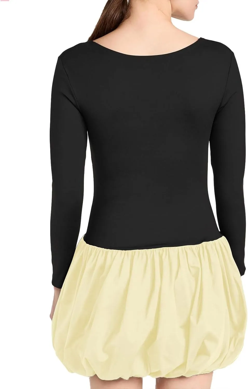 Womens Summer Dresses Sexy Bubble Mini Dress Square Neck Long Sleeve Color Block Skirts Slim Fit Party Dresses