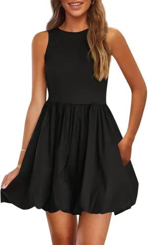 Womens Summer Tank Dress 2025 Casual Sleeveless Crew Neck Mini Dress A Line Sundresses Beach Vacation Dresses
