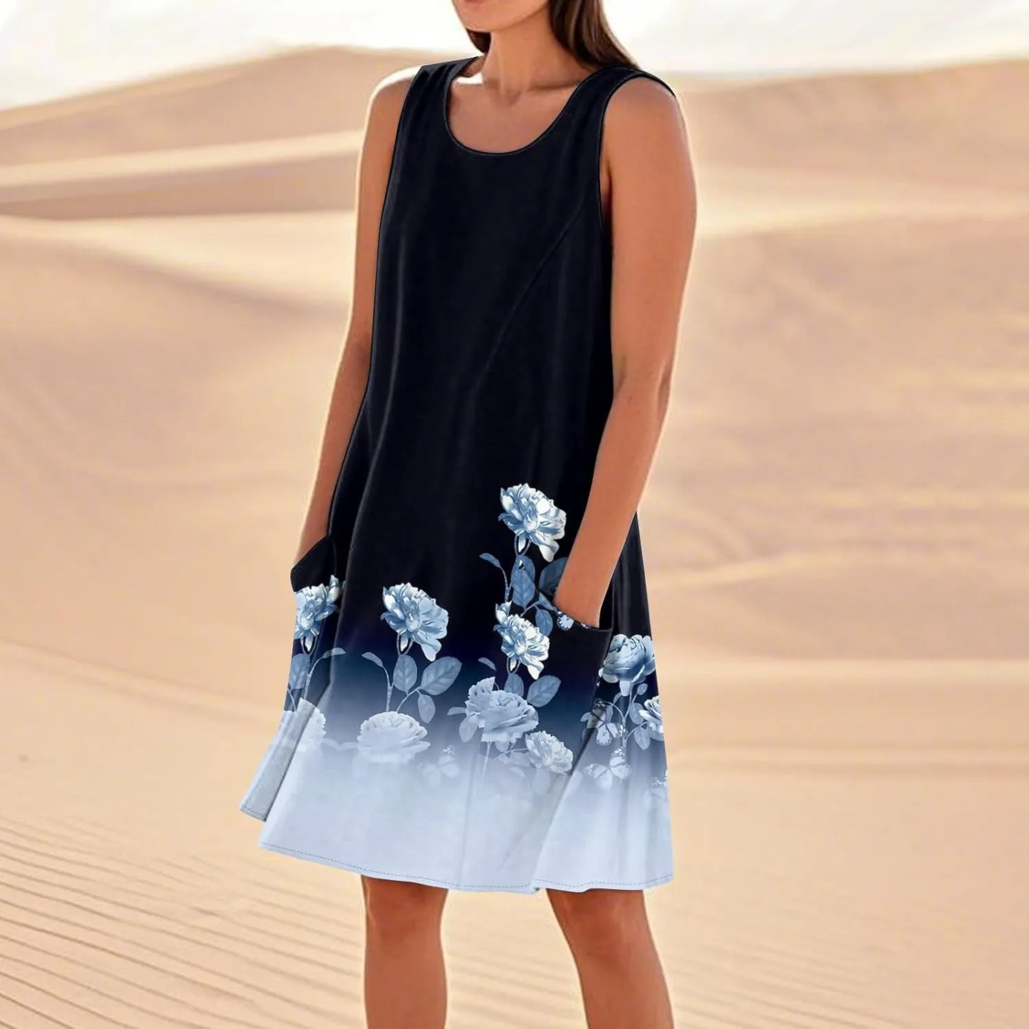 Womens Summer Tank Dress Plus Size Loose Fit Sleeveless Dresses Casual Flowy Midi Pockets Vacation Sundresses
