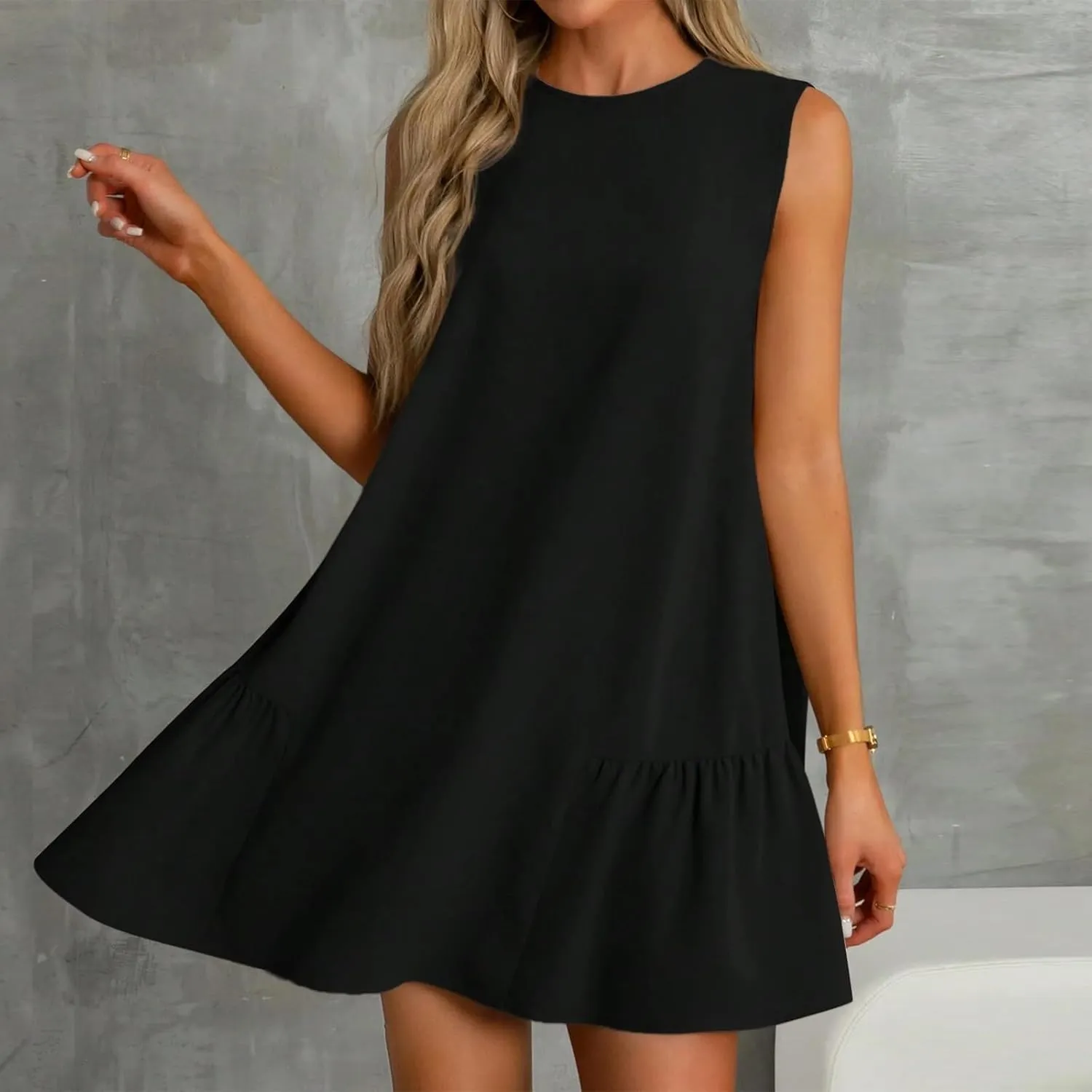 Womens Sundress-2025 Summer Modest Sleeveless Mini Ruffle Dress with Pocket