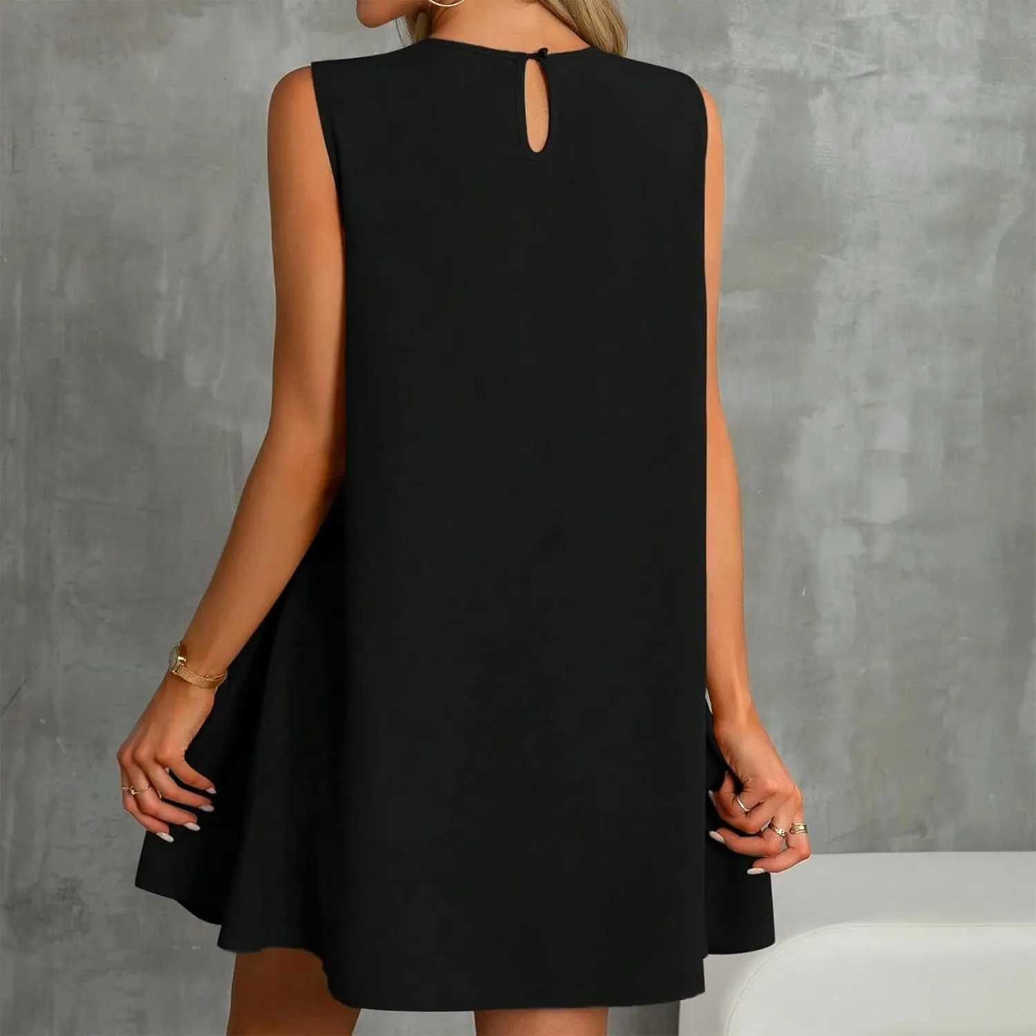 Womens Sundress-2025 Summer Modest Sleeveless Mini Ruffle Dress with Pocket