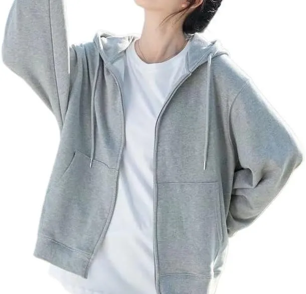 Womens Sweatshirt Hoodie Oversize Hooded Cardigan Gray Clothes Solid Zip Up Hoodies Spring Tops Long Sleeves