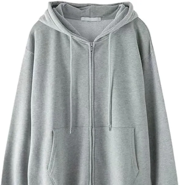 Womens Sweatshirt Hoodie Oversize Hooded Cardigan Gray Clothes Solid Zip Up Hoodies Spring Tops Long Sleeves