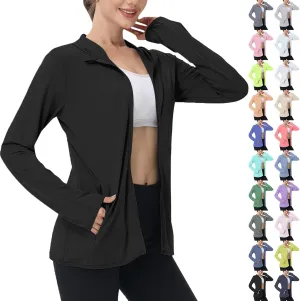 Womens Upf 50  Sun Protection Hoodie Jacket Summer Full Zip Slim Rash Guard Casual Long Sleeve Sun Shirt with Pocket