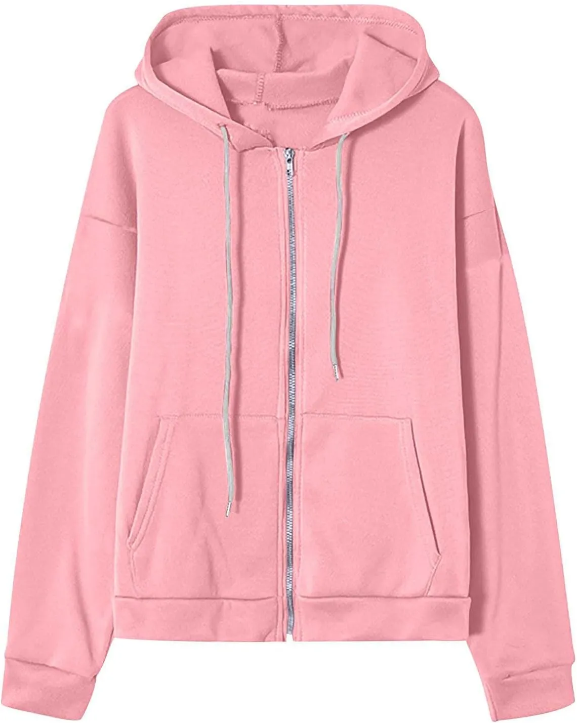 Women's Zipper Open Front Hoodies Fall Fashion 2023 Casual Solid Long Sleeve Pocket Jacket Coats Y2K Winter Clothes